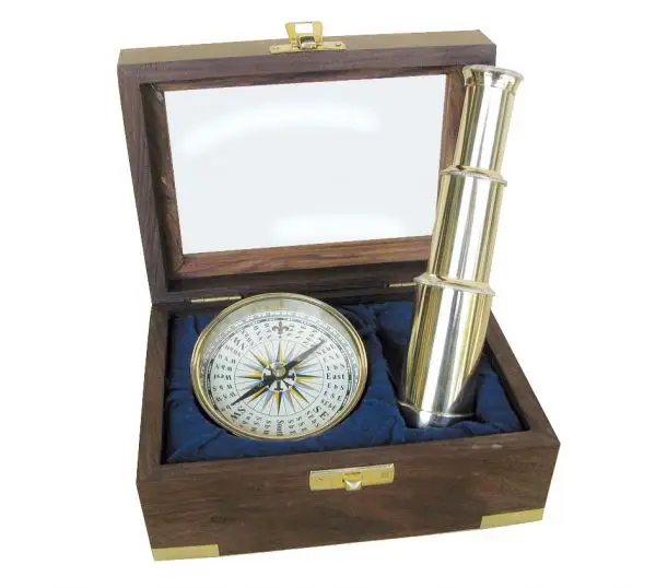 Fabrication de boîte cadeau nautique, 1 pièce, télescope en laiton et boussole avec boîte en bois, jeu antique nautique à collectionner
