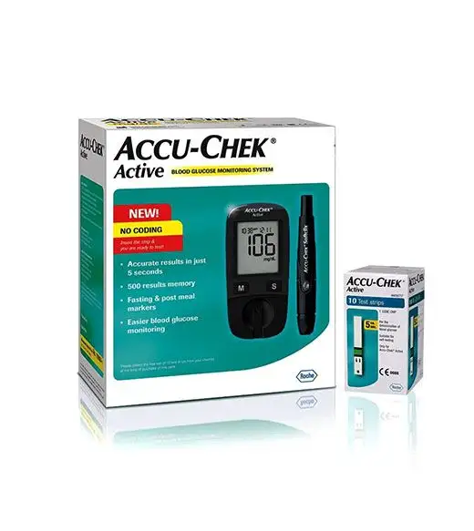 Accu-Chek Active Blood Glucose Glucometer Kit With Vial Of 10 Strips, 10 Lancets And A Lancing Device Free Digital Glucose Meter