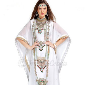 Vêtements islamiques, Georgette blanche et satin, Abaya, Kaftan, perles à la main, travail lourde, mariage musulman, kaftan - Product Image 1