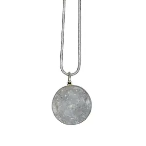 Csja — pendentif en pierre précieuse pour femmes, chaîne argent druse, forme ronde, grand bijou