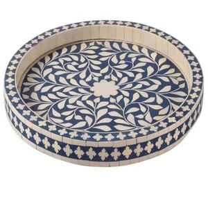 Wooden and Bone Inlay Floral Design Serving Tray <b>Unique</b> Decorative Best Quality Round Bone Inlay Tray for <b>Home</b> <b>Decor</b> and Table - Product Image 1