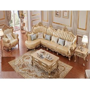 Elegante Sofá Esquinero Europeo en Forma de L, Madera Tallada Dorada de Lujo para Decoración del Hogar y Sala de Estar - Product Image 1