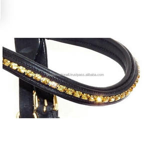 Bande de front de cheval en cuir de canal vide fait à la main en cuir de vachette de grain supérieur incrusté de bande de front de topaze légère en cristal de 6mm - Product Image 3