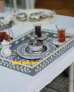 Plateau artisanal en bois nacre blanche, 6 pièces, brûleur Bakhoor, dessous de verre de décoration de maison, boîte de rangement, encens du Ramadan de l'aïd, plats et assiettes - Product Image 2