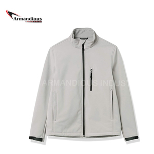 Manteau de sports d'hiver à coquille souple pour hommes avec col à capuche, fermeture à glissière en tissu clair de couleur unie pour le printemps et l'automne - Product Image 2