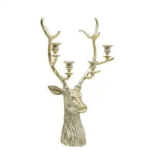 Dourado rena candelabros 28 polegadas, alto decorativo elfo 4 copos vela, grande rena escultura ou artefato