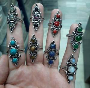 Bagues en argent tibétain pour femmes, coupe ovale, style bohème, avec pierres en grappe - Product Image 2