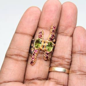Designer 925 Bague En Argent Sterling Multi-Couleur Pierre Lunette Réglage Péridot Grenat Plaqué Or IGI Certifié pour les Mariages Usine - Product Image 3