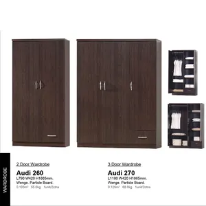 固体2门木制衣柜橱柜刨花板存储生活高耐用性奥迪260家用卧室办公室马来西亚
