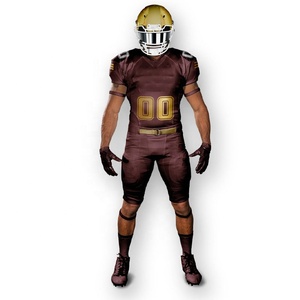 Uniforme de football américain personnalisé pour hommes, imprimé par sublimation bordeaux et or, polyester respirant, coutures invisibles, vêtements d'entraînement pour adultes - Product Image 1