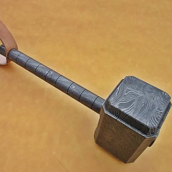 Fabuloso martillo TANG completo de Damasco hecho a mano con agarre de cuero, deportivo