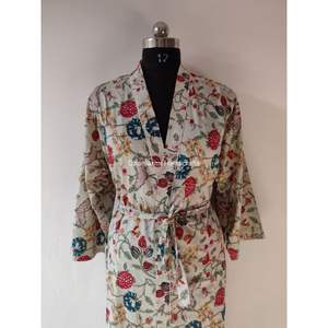 Bata larga elegante con estampado Floral a mano para mujer, Kimono multicolor Hippie bohemio de talla grande, ropa de dormir al por mayor para - Product Image 4