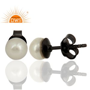 925 Oxidized Sterling <b>Silver</b> Natural Pearl Stone <b>Set</b> <b>Stud</b> <b>Earring</b> For Women Jewelry Manufacturer - Product Image 3