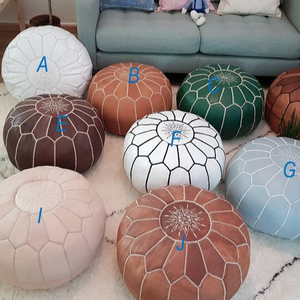 White Stitching Leather Pouf - Product Image 1