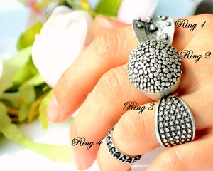 Anillo de Banda Ondulada de Latón con Diseño Étnico de Ágata Gruesa y Filigrana, con Forma de Tornillo Bohemia y Baño de Plata Antigua, para Regalo o Fiesta - Product Image 6