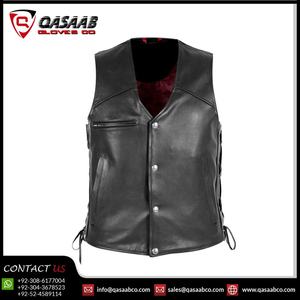 Col en v hommes sans manches respirant moto moto gilet en cuir bonne qualité motard-gilets fabriqués au Pakistan - Product Image 2