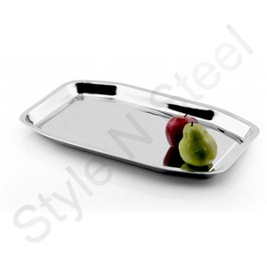 Plateau de service en acier inoxydable hôtel restaurant plateau ovale plateau perforé vente en gros plateau de service en acier inoxydable - Product Image 1