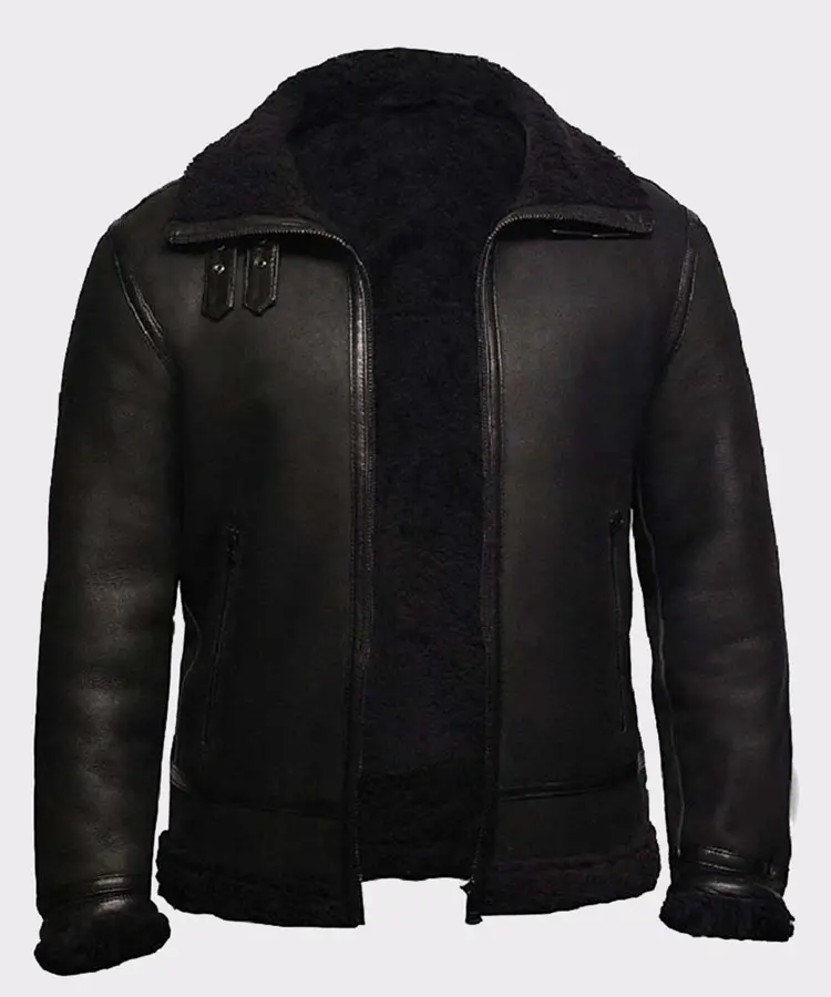Aviator Pilot Flying Leather Jacket Men Black Fur Collar B3 Bomber Style Top Quality Material