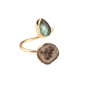 Fashion Designs Natural <b>Black</b> Geode Druzy & Faceted Green Quartz <b>Ring</b> Gold/<b>silver</b> Plated Top Selling Double <b>Stone</b> Ladies <b>Ring</b> - Product Image 1