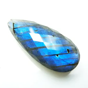 Blue Flashy Labradorite Briolette Faceted Cut Long Pear Certified Loose Gemstone Pendant Jewelry Making Labradorite Cabochon