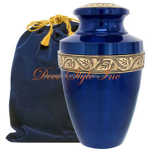 Urne funéraire bleue pour adulte avec sac en velours - Product Image 1