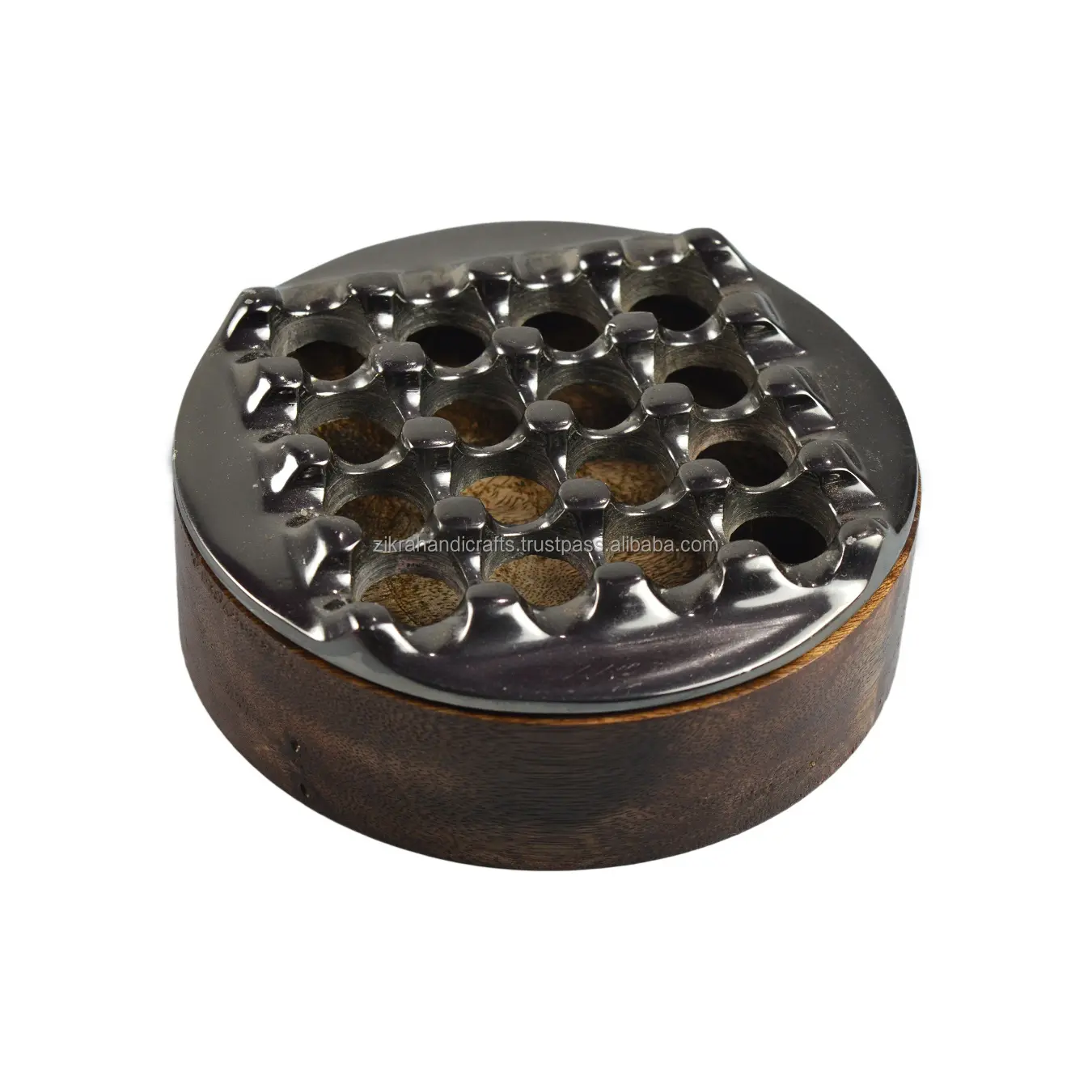 Standard Black Ashtray With Wooden Base Grid Cigar Ashtray Plated Finishing Garden Bar Home And Hotel Office Design Ashtrays