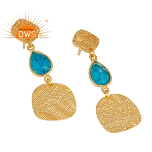 925 Sterling <b>Silver</b> Gold Plated Natural Turquoise Gemstone <b>Stud</b> <b>Earrings</b> Trendy Jewelry for Women Anniversary Gift - Product Image 3