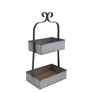 Plateau de service alimentaire rectangulaire en métal galvanisé argenté à 2 niveaux pour la décoration de la maison - Product Image 1