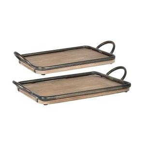 Ensemble de plateaux alimentaires en fer et en bois au design classique de 2 plateaux de service à thé et café de différentes tailles pour les meilleures ventes - Product Image 1