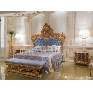 Meubles de chambre à coucher en or véritable sculpté, style maharaja indien, meilleur ensemble de chambre à coucher de style classique italien, États-Unis - Product Image 1