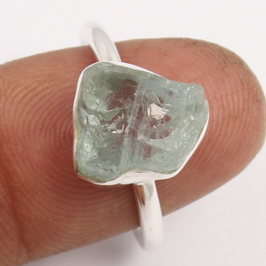 Bagues de mariage en argent sterling 925 avec aquamarine, sertissage clos de forme fantaisie, style unisexe décontracté/sportif, pierre précieuse naturelle brute, pour les fêtes - Product Image 2