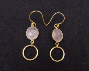 Rosa Calcedonia piedra preciosa chapado en oro hecho a mano joyería de moda encanto aro piedra natal Boho pendiente conjunto boda regalo fiesta - Product Image 1