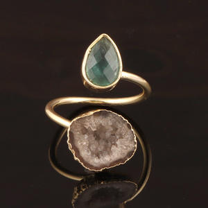 Fashion Designs Natural <b>Black</b> Geode Druzy & Faceted Green Quartz <b>Ring</b> Gold/<b>silver</b> Plated Top Selling Double <b>Stone</b> Ladies <b>Ring</b> - Product Image 5