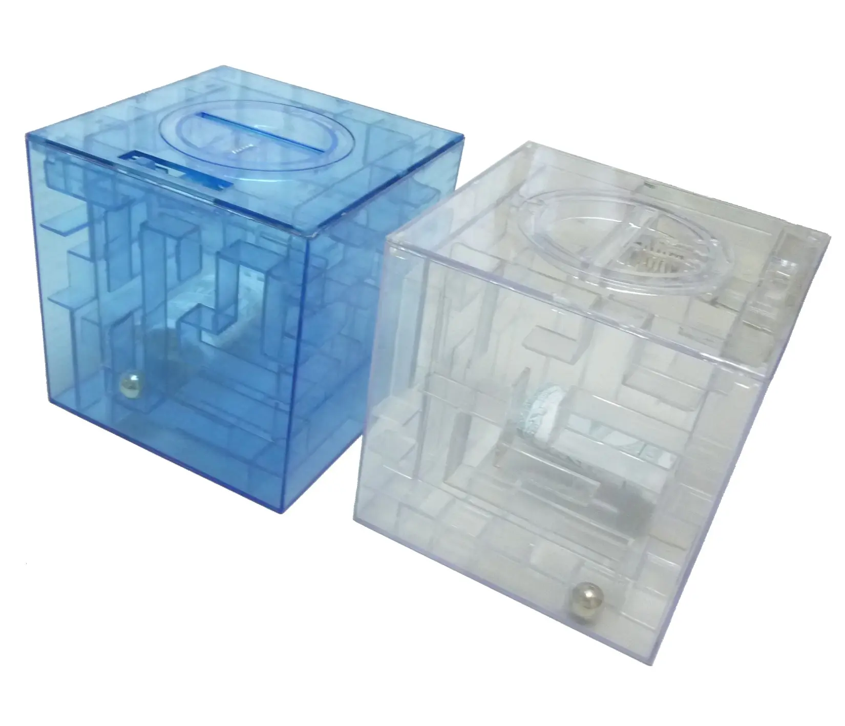 חידוש משחקי קטן כמוסות צעצועי פיגי במזומן בנק פאזל קוביית פלסטיק ברור כסף חיסכון מבוך 3D מבוך למכונות אוטומטיות