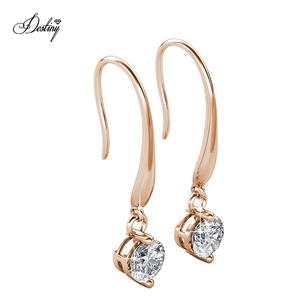 Pendientes colgantes hipoalergénicos de plata 925, Daisini redondo adornado con cristales de Swarovski, pendientes de gancho para <span class=keywords><strong>aniversario</strong></span> de boda - Product Image 6