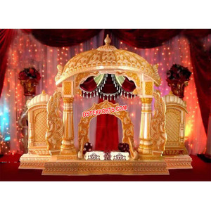 Srilankan Wedding Manavarai Fiber Mandap Hindu Wedding <b>Doli</b> Mandap with Golden Carving Traditional Indian Wedding Mandap - Product Image 1