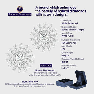 Pendientes de diamantes solitarios de oro blanco de 10 quilates de alta calidad, elegantes, lujosos, bellamente incrustados con diamantes - Product Image 4