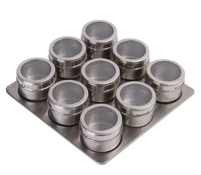 King recipientes magnéticos de aço inoxidável, rack de estanho de tempero multiuso para cozinha, conjunto de 6 peças