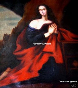 Escuela Cusco Religiosa Pintura al Óleo sobre Lienzo 'María Magdalena' 70x50cms 28x20" - Product Image 1