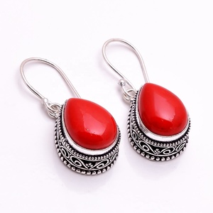 ต่างหูเงินแท้925ต่างหูแฟชั่นปะการังอัญมณีชุบเงิน - Product Image 1