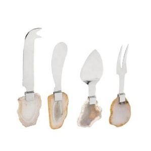 Juego de cuchillos de acero con mango de ágata, Color marrón claro - Product Image 1