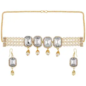 印度古董珍珠水晶珠项链neckalce耳环婚礼新娘首饰套装女