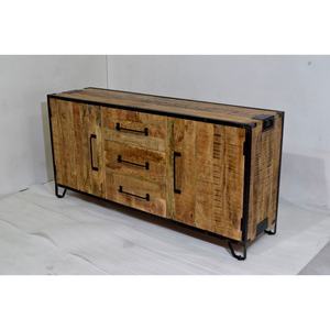 Modern Industrial-Style Solid Mango Wood Sideboard Iron Frame Farmhouse Storage for Home Living Room Kitchen Dining Furniture - Product Image 3