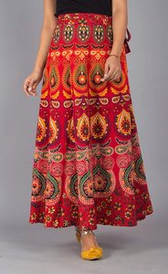 กระโปรงยาวลายช้างและนกยูงสไตล์อินเดียโบโฮสำหรับผู้หญิง ไซส์พลัส แบบพันรอบตัว - Product Image 2