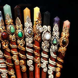 Bâtons de cheveux en bois naturel, pour bracelet heishi en cuir, en argile polymère, bâton de massage en cristal, ornements en cristal, 10 pièces - Product Image 5