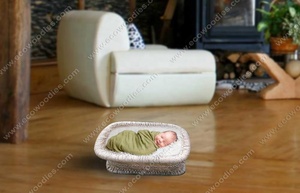 Accessoires de photographie moderne pour nouveau-nés : Panier bébé, lit pour nourrisson, bol en bambou écologique et durable pour séances photo en salon ou à l'hôtel - Product Image 4