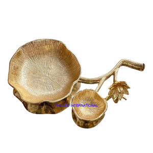 Branche d'arbre plaqué or forme de fleur Design Joint deux bol aluminium métal maison hôtel cuisine bol décoratif - Product Image 1
