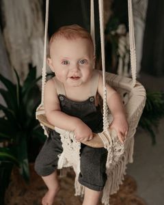 Macrame เปลญวนทารกเก้าอี้ผ้าฝ้าย100% ทำด้วยมือแขวนเก้าอี้เด็ก. - Product Image 1