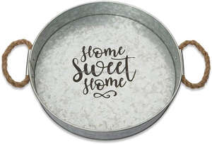 Bandeja de servicio redonda de metal galvanizado hecha a mano de 14 pulgadas de diámetro Uso en el hogar y el restaurante Logotipo personalizado incluido - Product Image 3