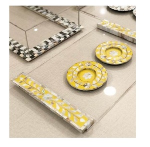 Unique Design Home Decor Arabic Style Wooden Mop Inlay Tray with <b>Coaster</b> 6 Pcs Set Mother of Pearl Inlay <b>Black</b> Customizable Size - Product Image 6